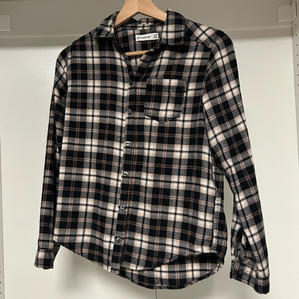 Abercrombie Kids Tan and Black Plaid Shirt